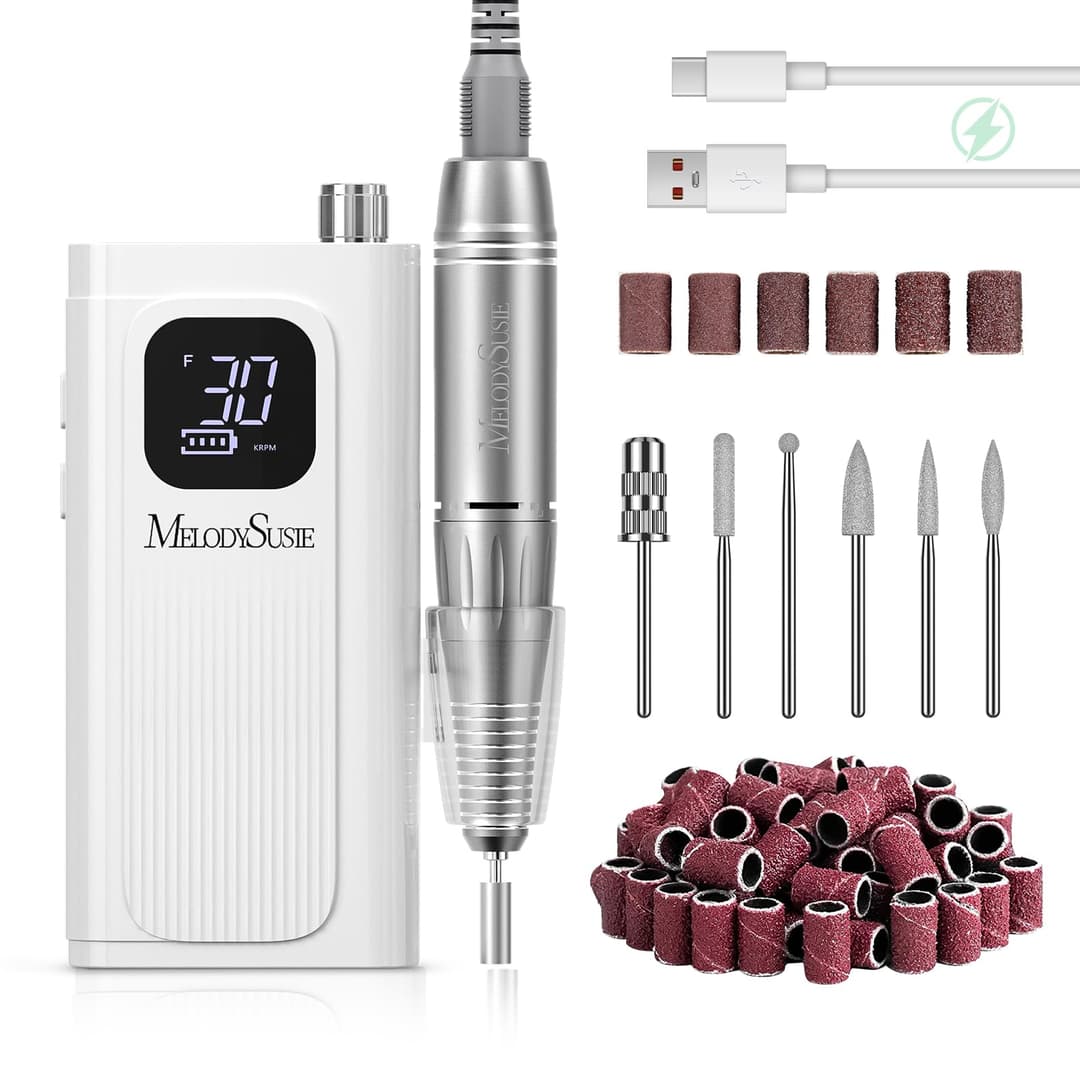 MelodySusie SC300F Professionnel Ponceuse pour Ongles à Clip, Rechargeable Sans Fil Lime à Ongle Electrique 30000 tr/min, avec LCD écran et Vitesse Réglable, pour Salon