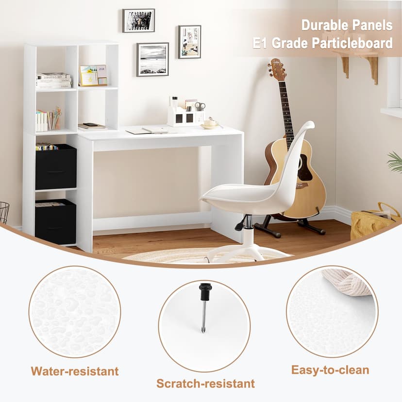 WOLTU Desk with Bookcase, Office Desk, Bookcase with 6 Open Compartments and 2 TNT Boxes, Computer Desk, Study, Bedroom, 140.5 x 50 x 134 cm, Wood, White, TS184ws - 7
