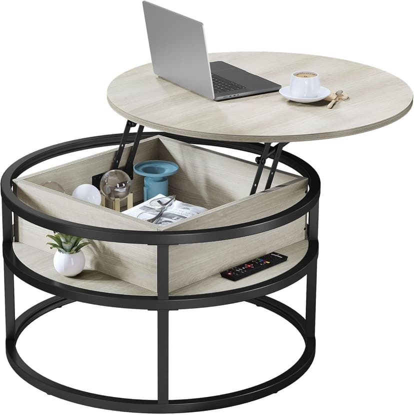 YITAHOME Round Lift Top Coffee Table, Coffee Tables for Living Room with Hidden Storage Compartment, Coffee Table with Storage for Home Office,Round Center Tables Living Room (White Oak) - 1