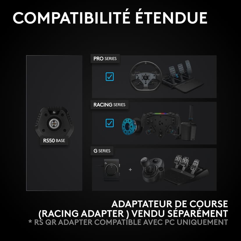 Logitech G RS50 System, configuration de volant de simulation de course en 3 pièces - base de volant RS50 avec Direct Drive 8 Nm, RS Wheel Hub avec 13 boutons et RS Round Wheel 28 cm - Xbox/PC - Noir - 7