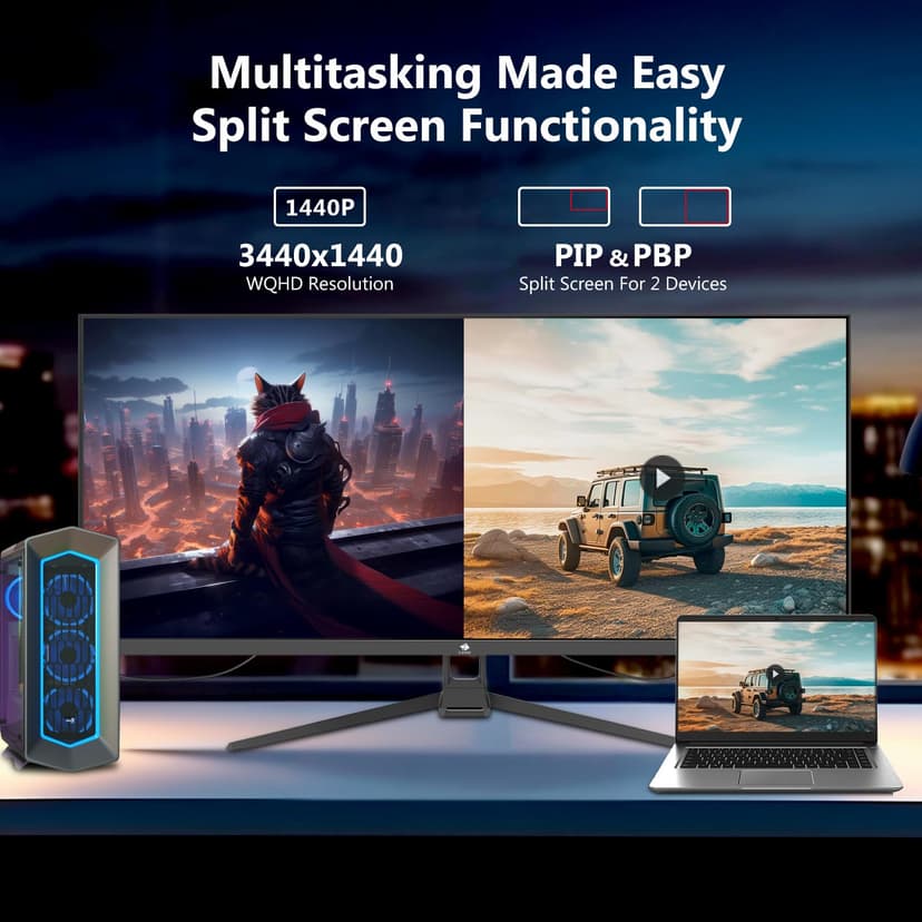 Z-Edge 34 Inch Ultrawide Monitor UWQHD Gaming Monitor 165Hz 1ms MPRT, 3440x1440 IPS Panel 21:9, 100% sRGB, FreeSync, PiP & PbP, DisplayPort (165Hz), HDMI (100Hz), Black - 6