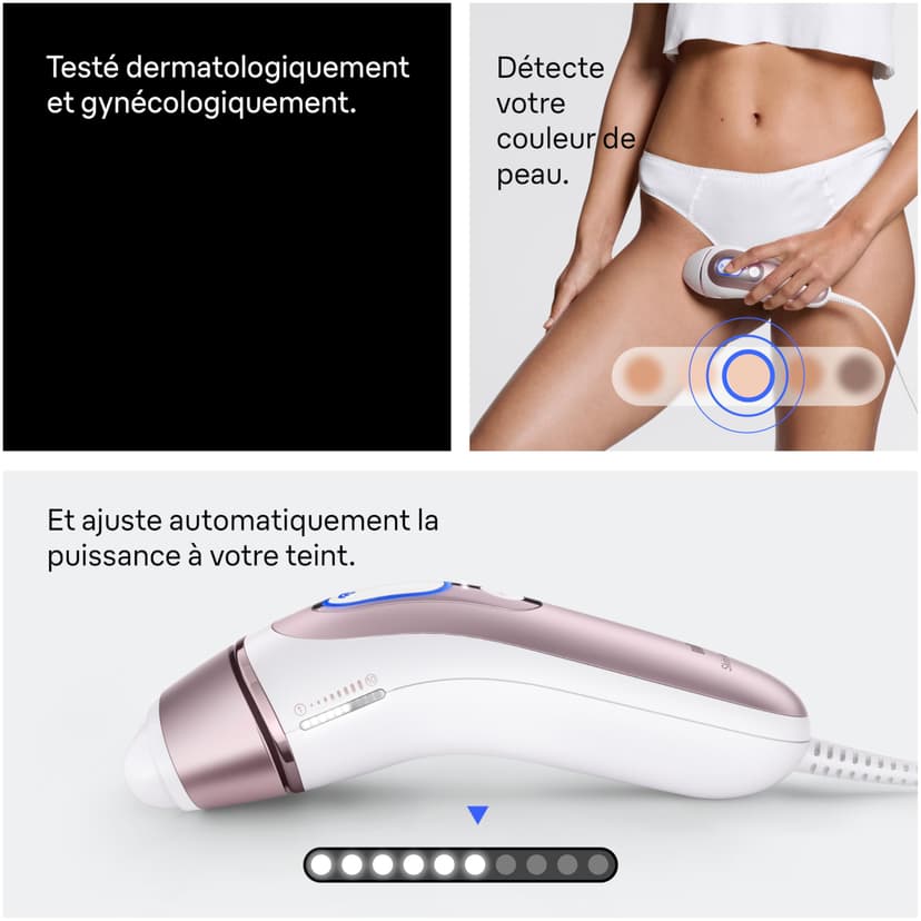 Braun Epilateur Lumiere Pulsee Intelligent Skin i·expert PL7263, Blanc et Bronze – Alternative au Laser à Domicile, Filaire, avec Pochette, Rasoir Gillette Venus, 3 Têtes, Connecté à L’Application - 6
