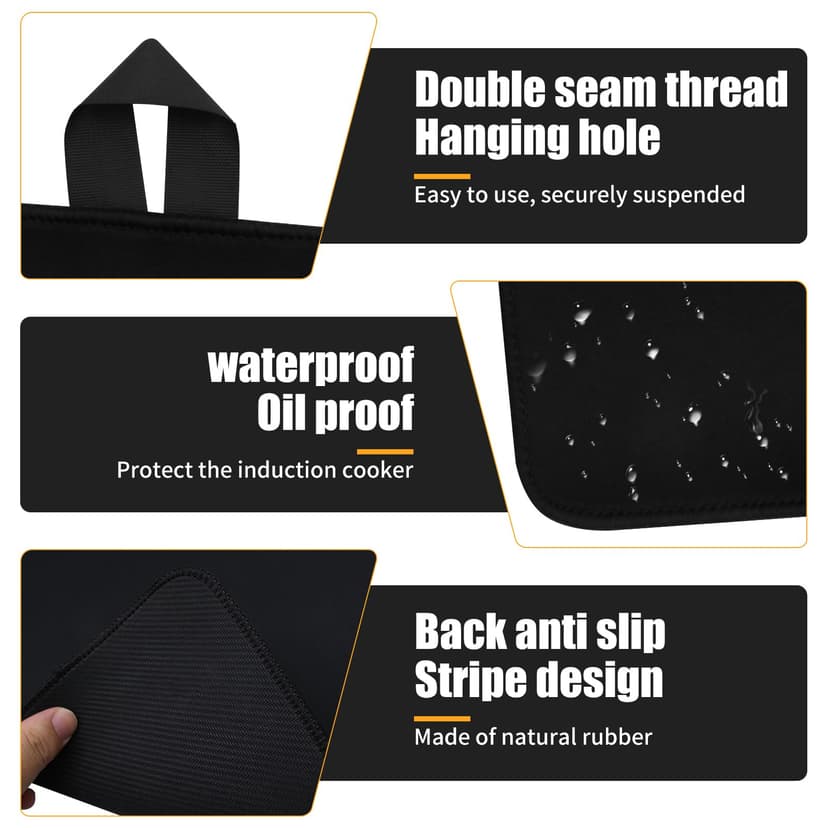 NVGFTG Hob Cover 62 × 53 cm Hob Cover One Piece Kitchen Cover Plate with Hook Hob Cover Plate for Ceramic Hob Cover Hob Induction Protective Mat Black - 3