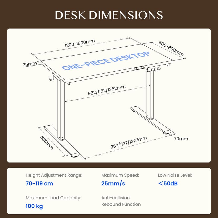 FLEXISPOT Bureau Debout 140x80x(73-123) cm réglable en Hauteur électrique, Panneau de Commande à Fonctions mémoire, Bureau à télétravail (Cadre Noir + Plateau en érable) - 9