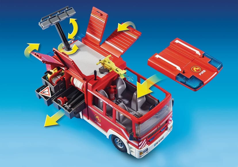 PlayMOBIL 9464 City Action Fire Engine with Working Water Cannon, fire fighter and helicopter Toy, Fun Imaginative Role-Play, Playset Suitable for Children Ages 4+, Vanaf 5 Jaar - 7
