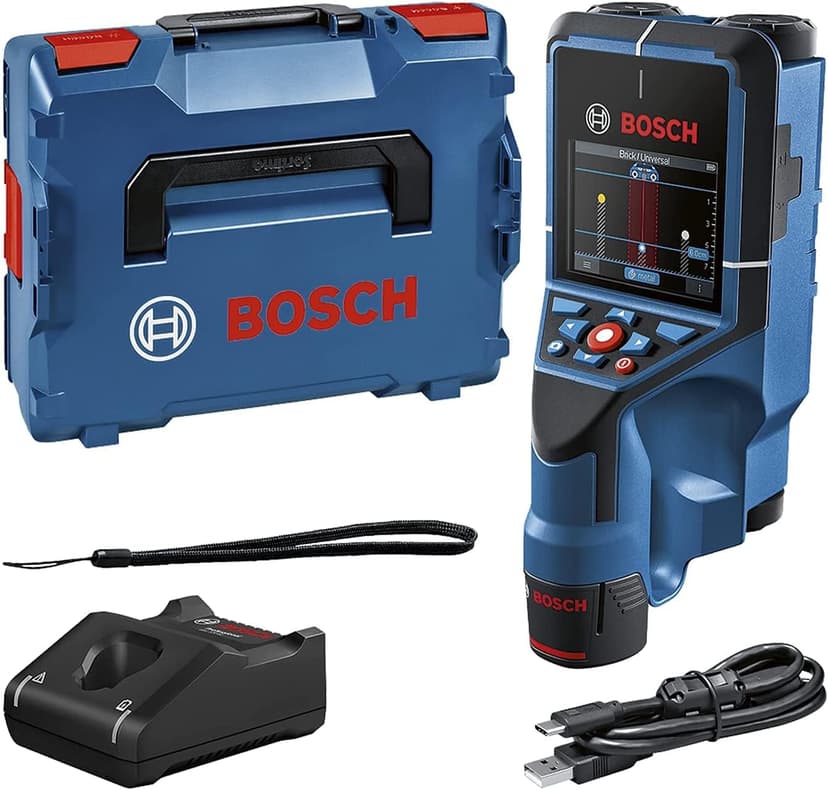 Bosch Professional 12V System Wall Scanner D-tect 200 C (12V battery, detection of (non-) live cables, metal, plastic pipes, wooden studs and cavities, USB-C™ Cable, L-BOXX) - 1