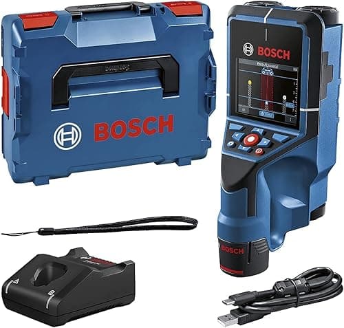 Bosch Professional 12V System Wall Scanner D-tect 200 C (12V battery, detection of (non-) live cables, metal, plastic pipes, wooden studs and cavities, USB-C™ Cable, L-BOXX)