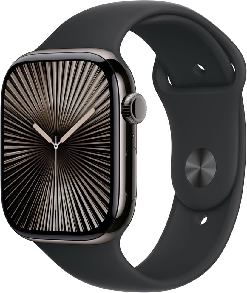 Apple Watch Series 10 (46mm GPS + Cellular) Smartwatch with Slate Titanium Case and Black Sport Strap (M/L). Fitness Tracker, ECG App, Retina Display Always On - 1
