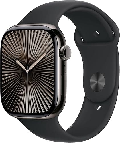 Apple Watch Series 10 (46mm GPS + Cellular) Smartwatch with Slate Titanium Case and Black Sport Strap (M/L). Fitness Tracker, ECG App, Retina Display Always On