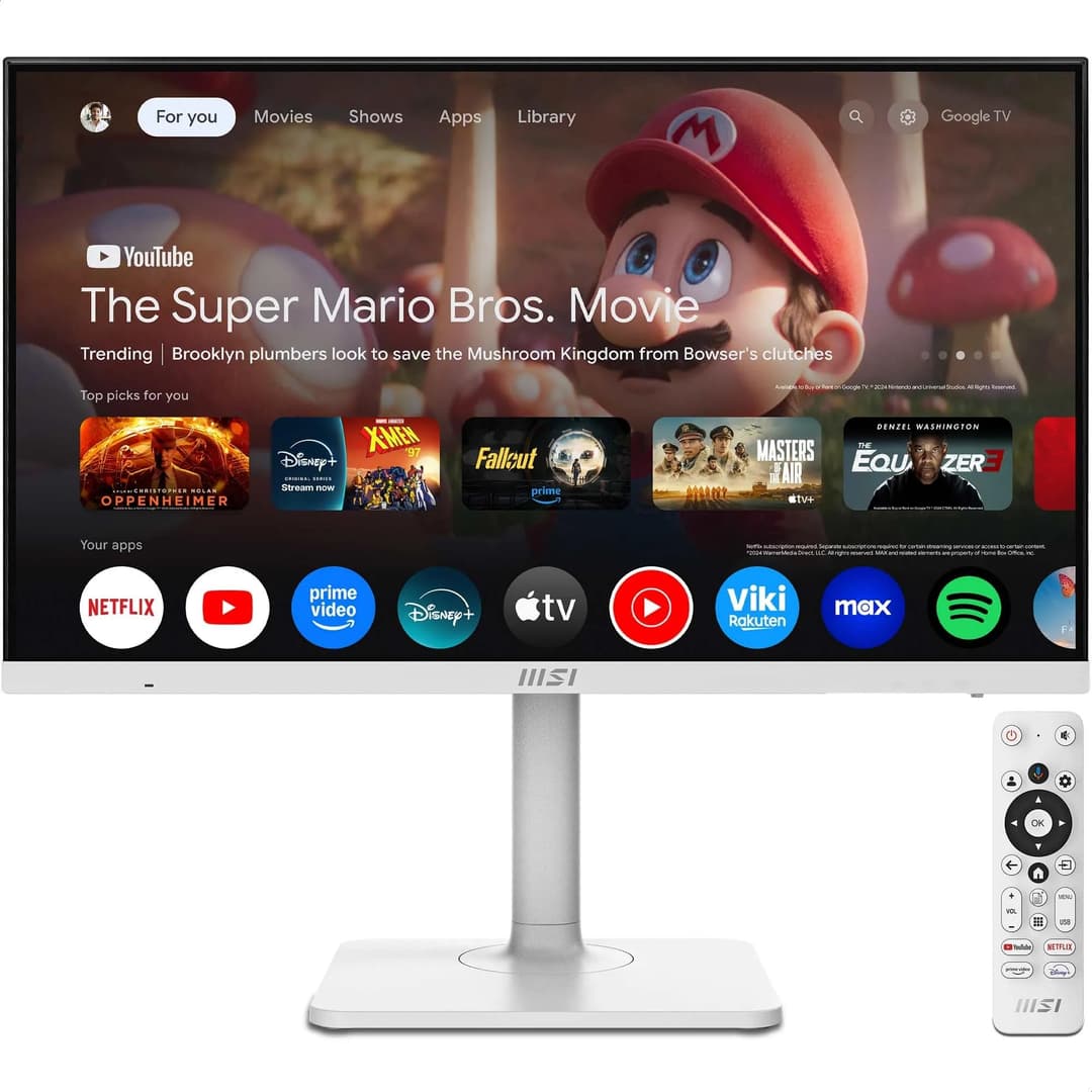 MSI Modern MD272UPSW Smart Monitor 27 pouces 4K UHD Google TV - Google Assistant, Dolby Audio, affichage sans fil, multicontrôle - WiFi 5, Bluetooth 5.0, LAN, HDMI 2.0b, DP 1.4a, Type-C PD 65W, USB-A,