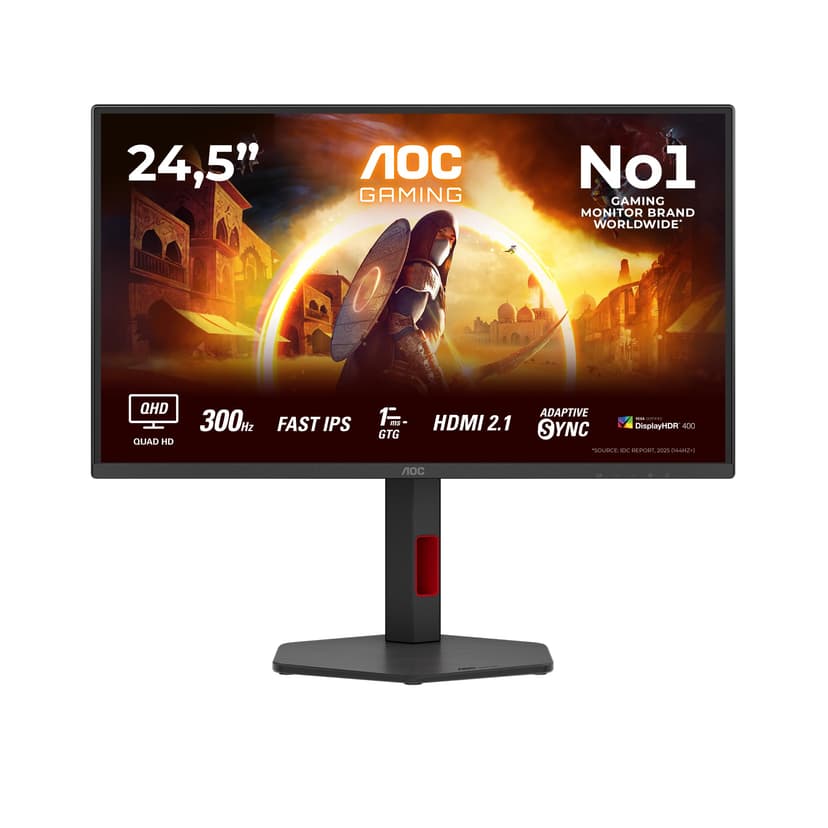 AOC Gaming Moniteur Q25G4SR 24.5 Pouce 300Hz Fast IPS Dalle, 0.3ms MPRT, HDR400, G-Sync Compatible, Ajustable en Hauteur, Haut-parleurs, (2560x1440 HDMI 2X 2.1 DP 1x 1.4) Noir - 2