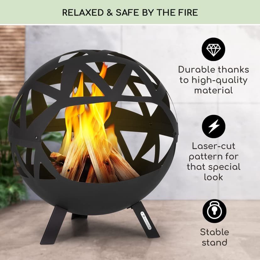 blumfeldt Fire Pits for Garden, Fire Bowl Camping Firepit, Outdoor Wood Burners for Camp Firepit with Steel Base Stand, Outside Fireplace Log Burner w/Poker, Circular Weatherproof Firebowl for Garden - 2