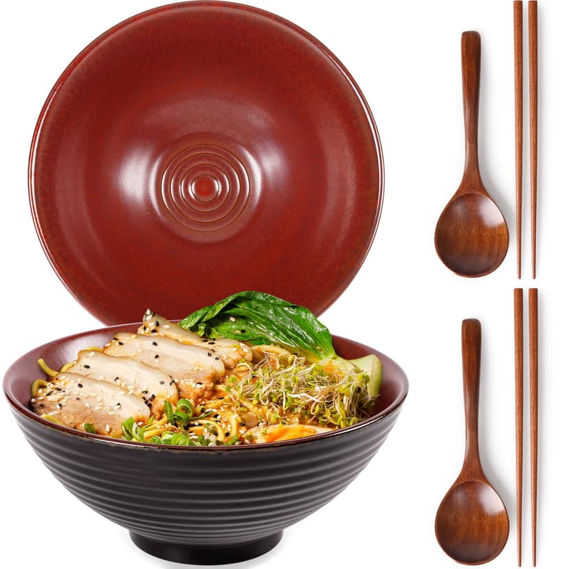 NUTRIUPS 1200ml Ceramic Ramen Bowl Set of 2 Noodle Bowls … - 1