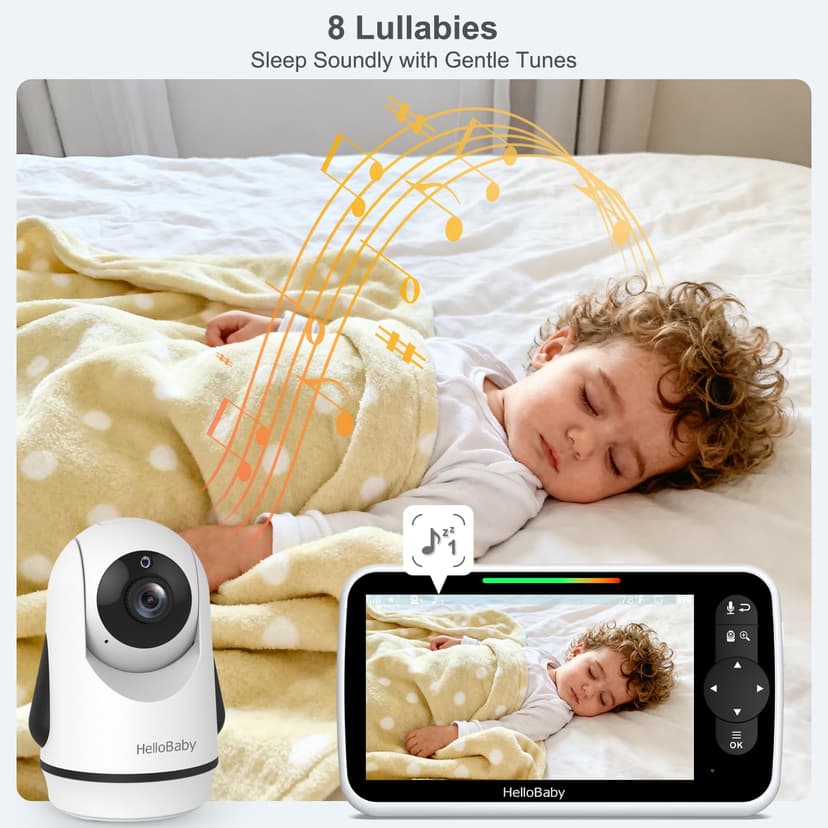 HelloBaby Moniteur Vidéo Bébé 6 Pouces, Grand Écran avec Caméra et Audio, Batterie 4000mAh Mode ECO, Vision Nocturne, sans WiFi, Communication Bidirectionnelle 8 Berceuses, Caméra PTZ à Distance - 6