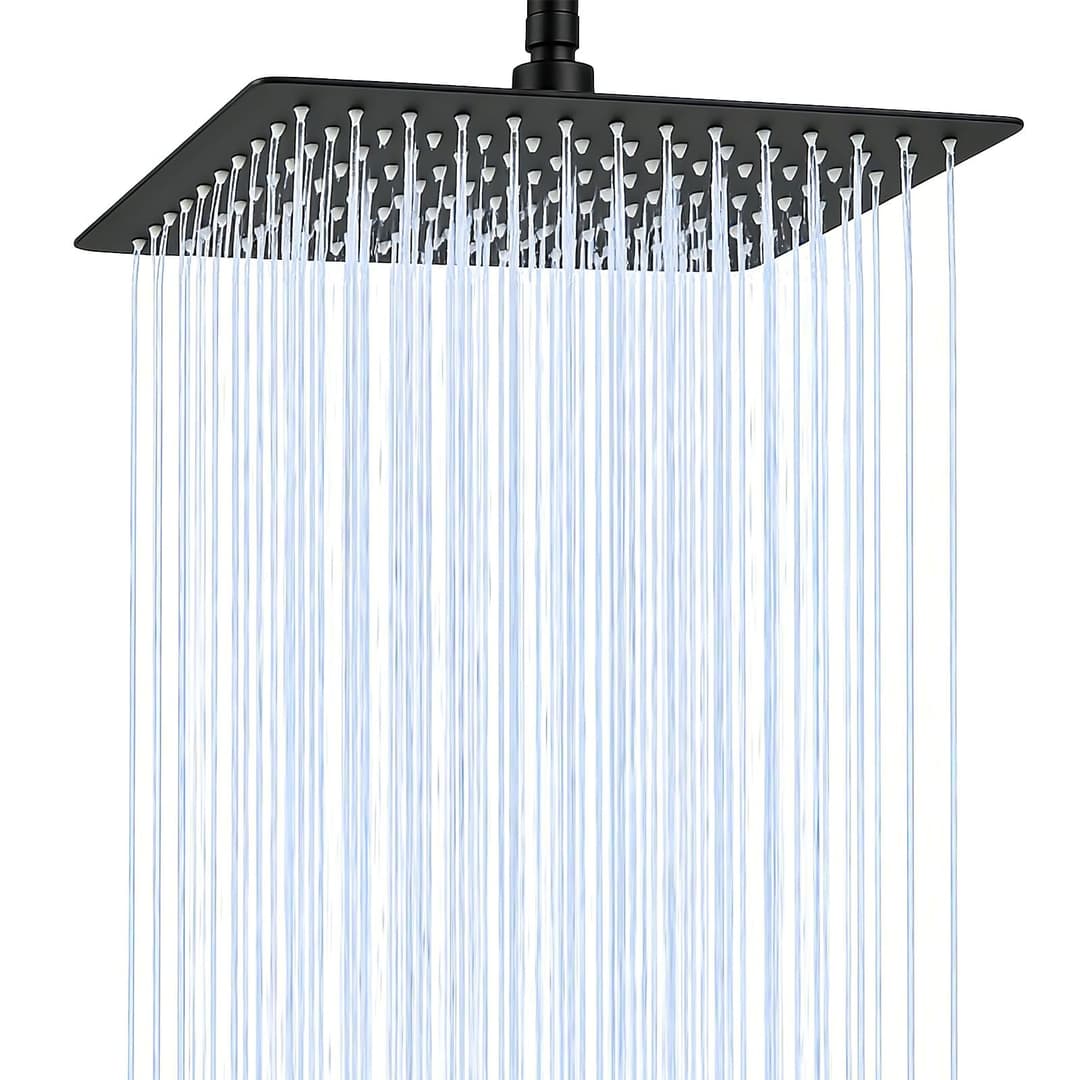 Bubuny Rain Shower Head Square Stainless Steel Shower Head 20 x 20 cm Adjustable Square with Self-Cleaning Nozzles Black