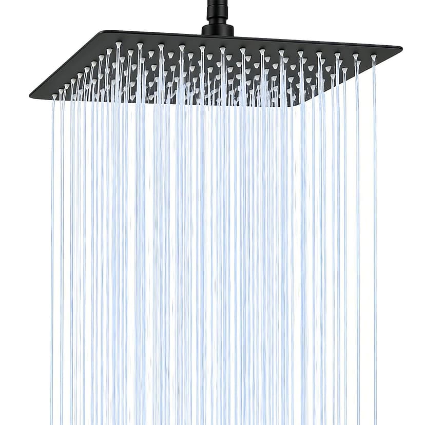 Bubuny Rain Shower Head Square Stainless Steel Shower Head 20 x 20 cm Adjustable Square with Self-Cleaning Nozzles Black - 1