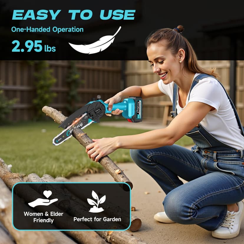 CEEPUY Mini Battery Chainsaw 2x4000mAh 6 Inch Cordless Electric Chainsaw with Oil Injector and Replacement Chain, Suitable for Pruning Garden Trees (880W) - 7
