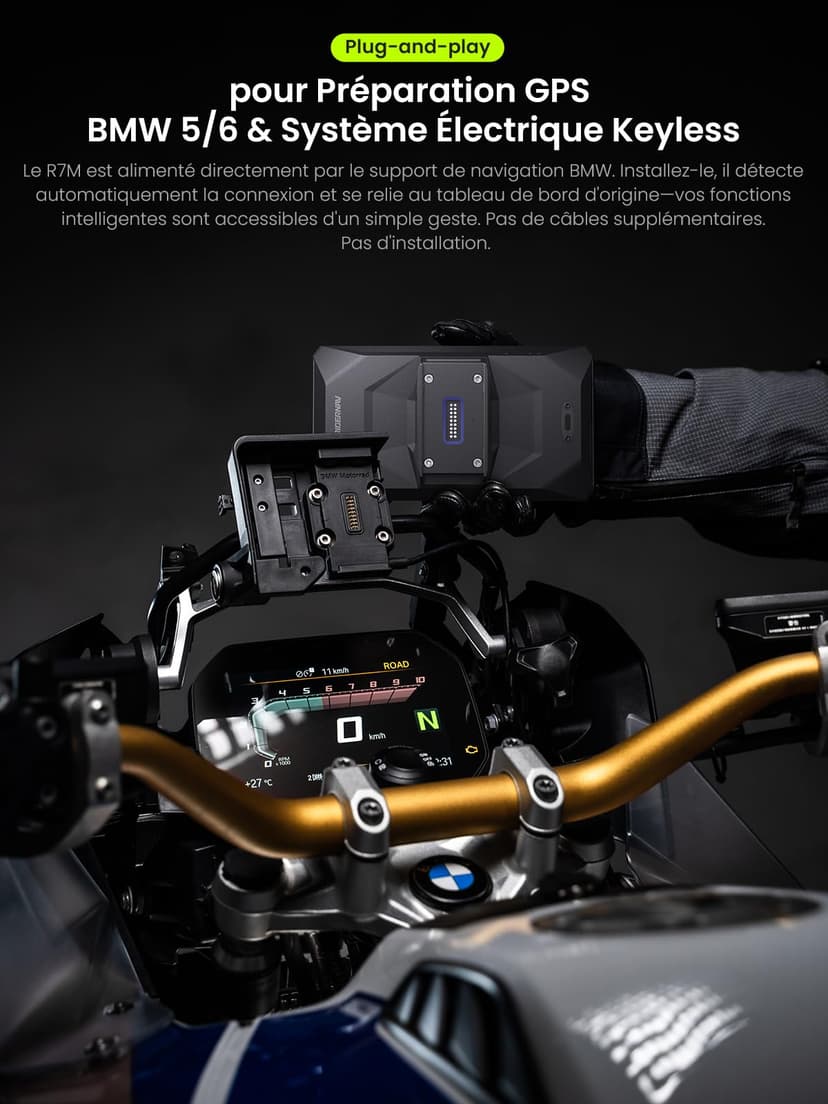 RiderNav R7M 7" CarPlay et Android Auto sans Fil pour Motos BMW - Commande Native Wonder Wheel & Action Camera | Lecture des Données en Temps Réel (TPMS/RPM) | Mises à Jour OTA | GPS IP69K | Nav Pre - 2
