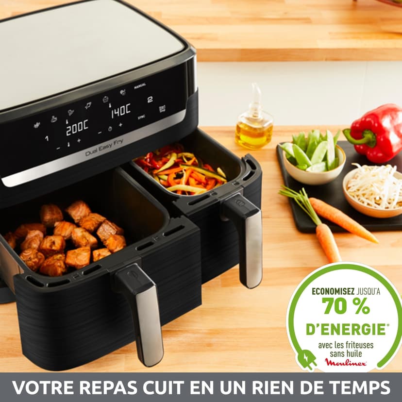 Moulinex Friteuse sans huile, Capacité 8,3 L, Jusqu'à 8 personnes, 7 programmes automatiques, Ecran tactile digital, Économie d'énergie, Air Fryer, Application dédiée, Easy Fry Dual EZ901820 - 6