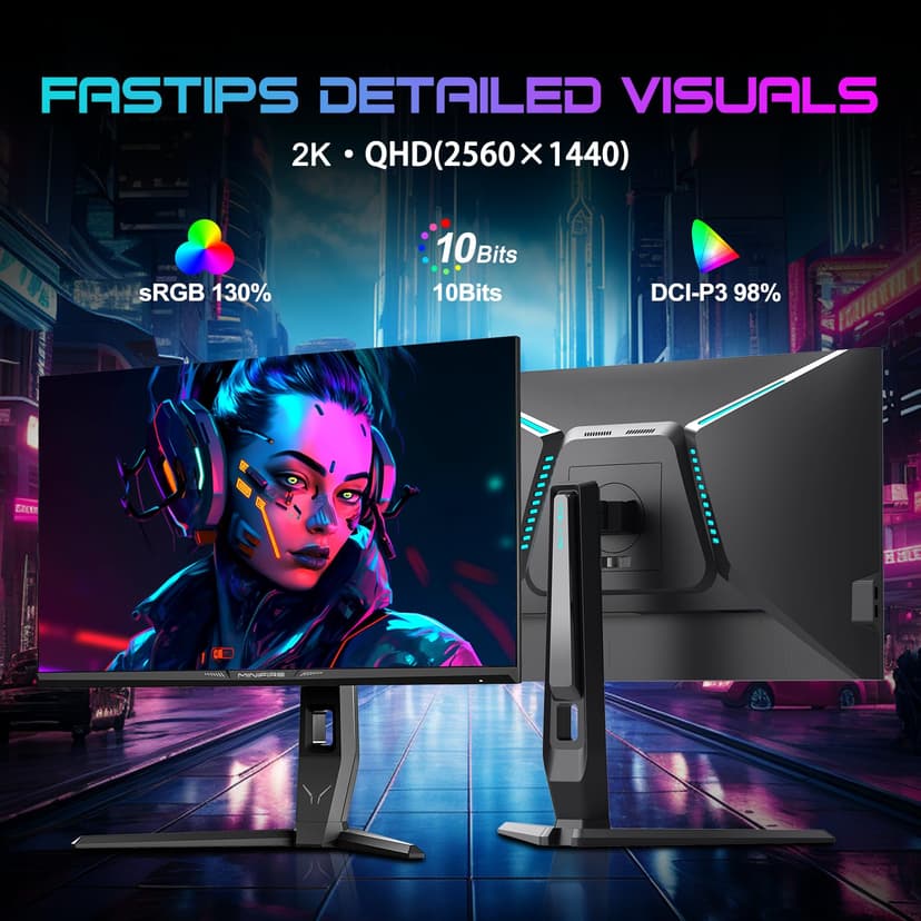 Minifire 27 inch WQHD 240Hz Gaming Monitor 1440P-1ms AMD FreeSync 丨DCI-P3 98% 丨Fast IPS丨Loudspeaker丨HDR10 丨2×DP1.4丨2×HDMI丨Height adjustable vertical/horizontal rotatable Gaming PC Monitor - 2