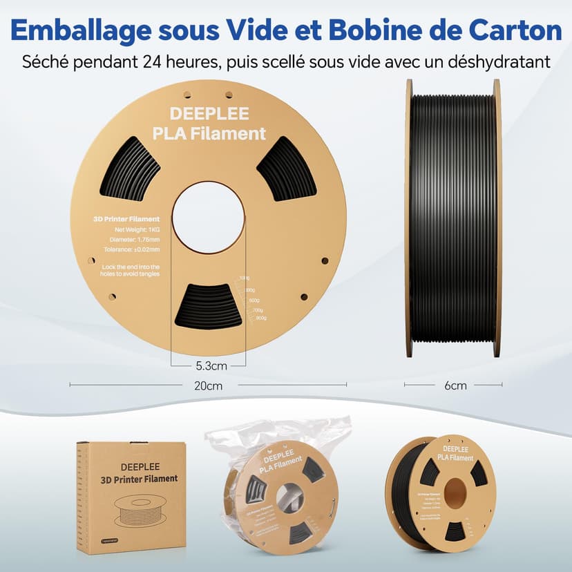 DEEPLEE PLA Filament 1.75mm, 1kg Spool Black. Accuracy ±0.2mm, Perfect Winding, No Jams. Compatible with FDM 3D Printers - 6
