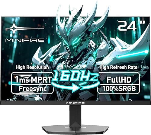 Minifire Gaming Monitor 24 inch, 160 Hz, 1ms, AdaptiveSync, HDMI 2.0 DP 1.2 Ports, FHD, sRGB 110%, Monitor PC Screen(MFG24F4 HDMI cable included)
