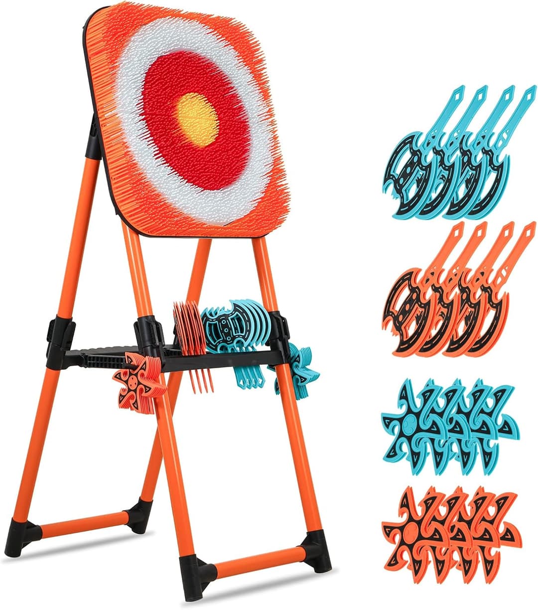 KAINOKAI 8-Piece Axe Throwing Set with Adjustable Bristle Target – Indoor & Outdoor Game, Portable & Safe Throwing Axes for Backyard, Yard & Carnival Activities (Orange)