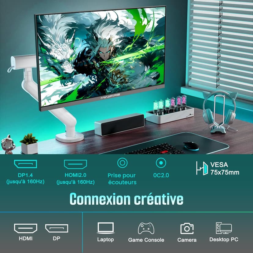 Minifire Gaming Monitor 24 inch, 160 Hz, 1ms, AdaptiveSync, HDMI 2.0 DP 1.2 Ports, FHD, sRGB 110%, Monitor PC Screen(MFG24F4 HDMI cable included) - 7