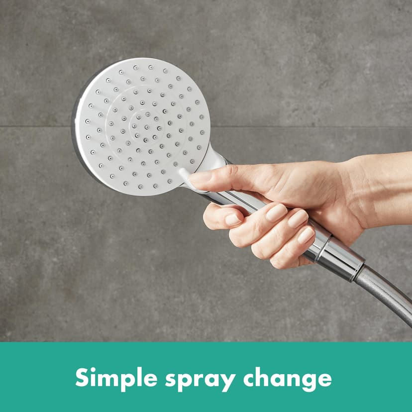 hansgrohe Crometta E - Colonne de douche économie d'eau (EcoSmart) avec mitigeur thermostatique, douche pluie (240 x 240mm), douchette, support, flexible, barre et douche de tête, Chromé, 27281000 - 7