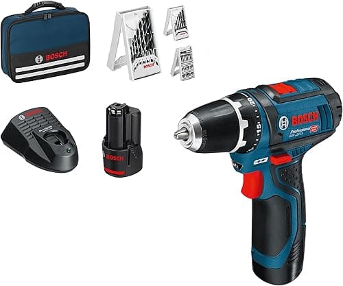 Bosch Professional 12V System Cordless Screwdriver GSR 12V-15 (incl. 2x2.0 Battery+Charger, 39 Pieces Accessory Set, in Bag) - Amazon Exclusive Set