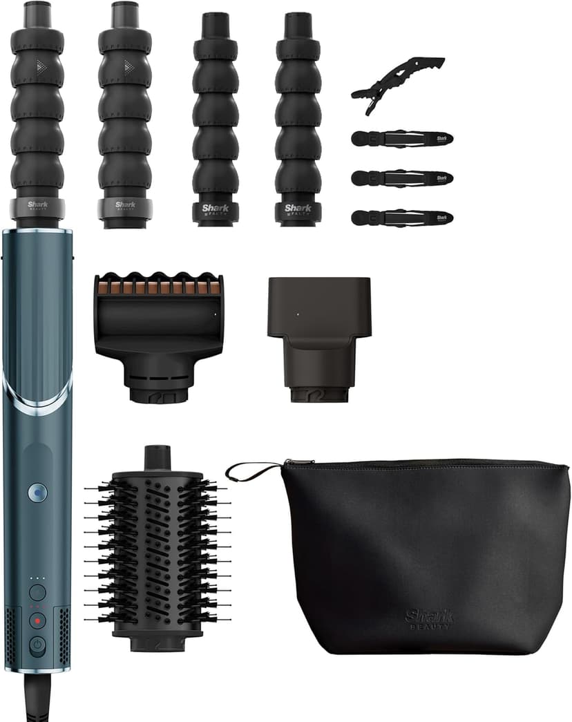 Shark FlexStyle – Bleu sarcelle. Boucleurs à Air, Embout de finition Anti-Frisottis, Brosse Ovale, Concentrateur, Pinces, Pochette de Rangement, aucun dommage thermique HD456TLEU - 1