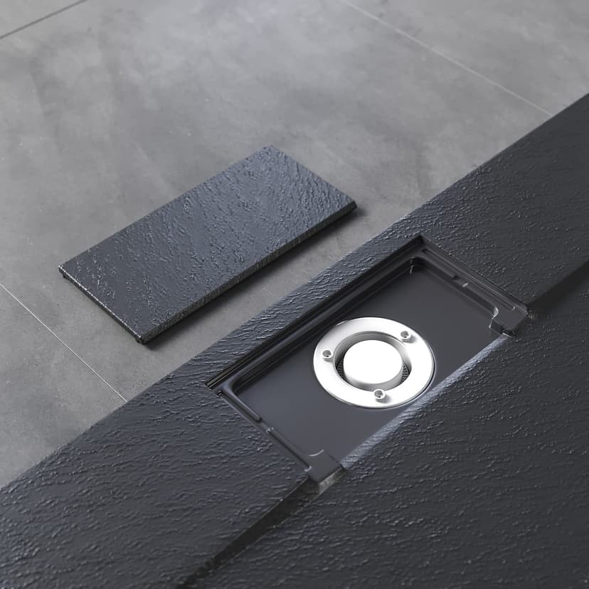 SONNI Receveur de douche plat 140 x 90 cm - Blanc - 32 mm - Aspect ardoise et structure antidérapante - Avec siphon - 7