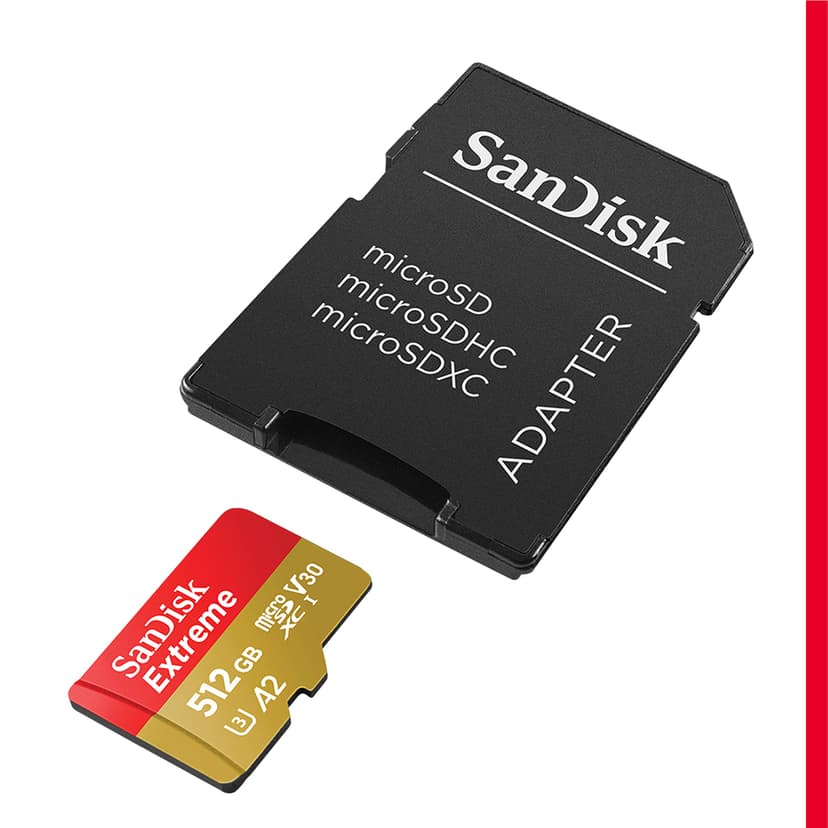 SanDisk 512GB Extreme microSDXC card +SD adapter, microSD card for smartphones, action cameras, drones, V30, up to 190 MB/s, SanDisk QuickFlow Technology, RescuePro Deluxe, UHS-I, 4k, V30, A2, C10, U3 - 2