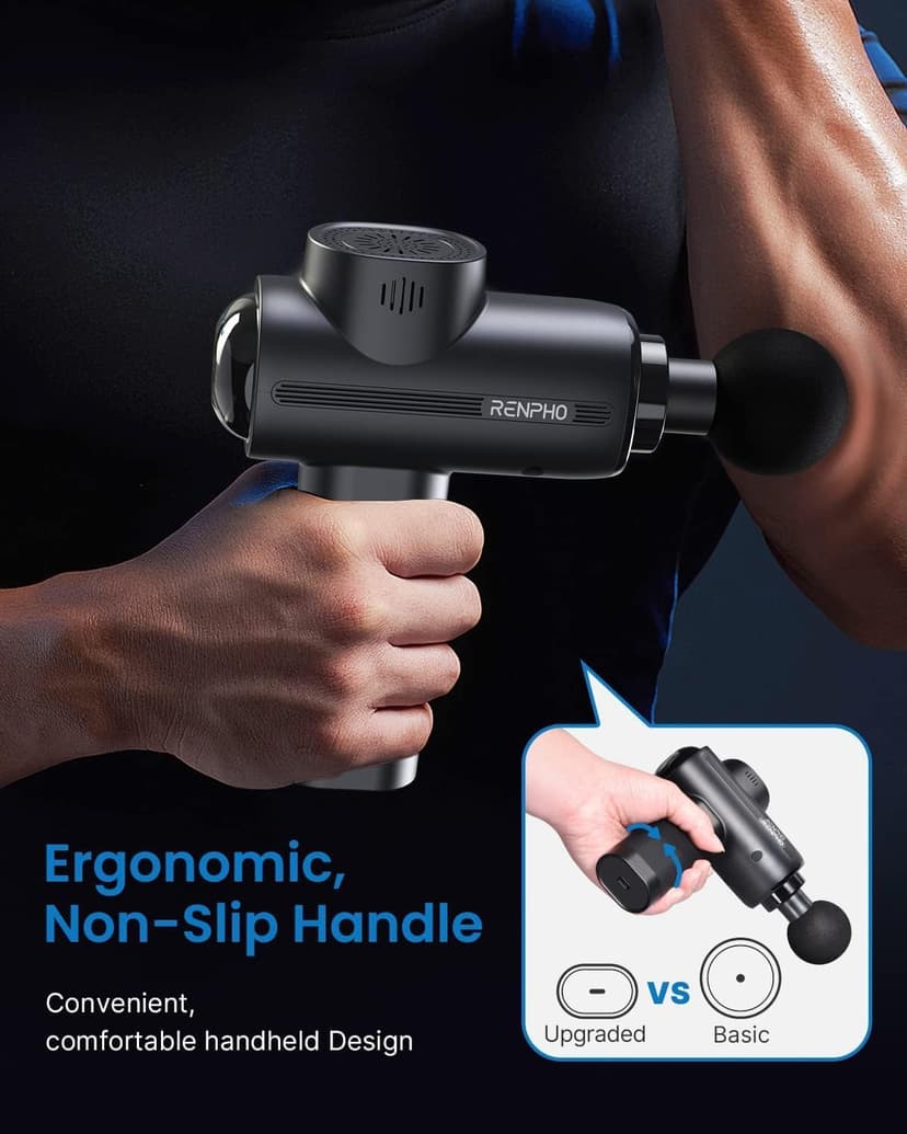 RENPHO Massage Gun Deep Tissue, Muscle Massage Gun 3200 RPM Motor Massager with Type-C Charging and Portable Case, for Home Office Workout Full Body Muscle Massage Relax, Black - 4