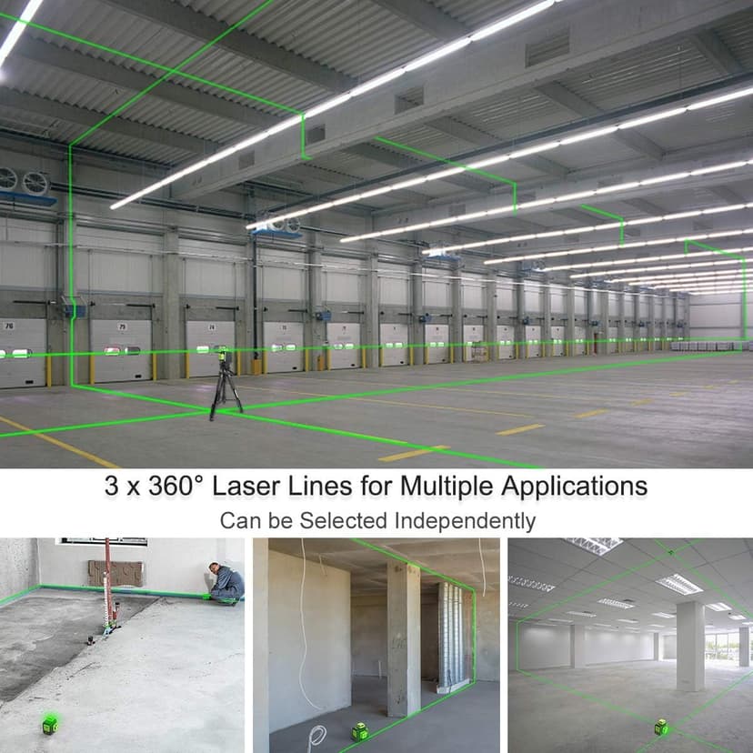 Niveau Laser Vert, Huepar 3x360 avec Batterie Li-ion Rechargeable, Laser Level Auto-nivellement, avec Port de Charge de Type-C et Étui de Transport à Coque Rigide Inclus - B03CG Pro - 3