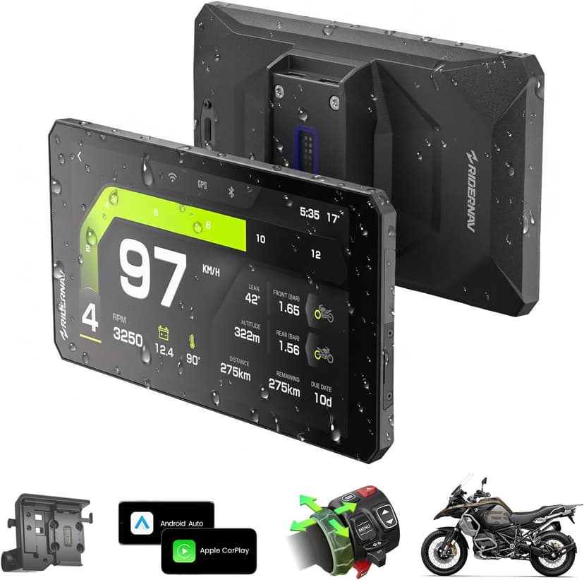 RiderNav R7M 7" Wireless Motorcycle CarPlay & Android Auto for BMW Motorcycles - Native Wonder Wheel & Action Camera Control (GoPro/Insta360)| TPMS/RPM| OTA Updates|1200-Nit IP69K GPS | Nav Prep 5/6 - 1