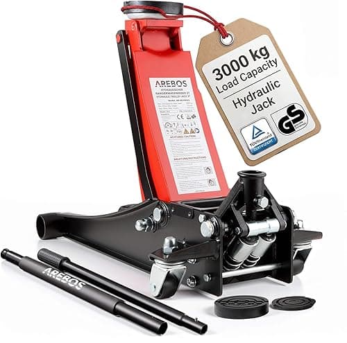 Arebos 3T Hydraulic Low Profile Jack | Lifting Range 75–505 mm | Double Piston System | Includes 2 Stands | Heavy-Duty Car Jack for Garage & Workshop