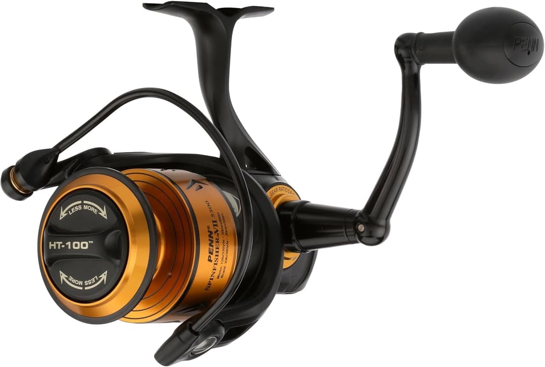 PENN Spinfisher VII | Moulinet à Tambour pour la pêche en Eau salée avec étanchéité IPX5 | Frein HT-100 pour la pêche en Bateau, la pêche en mer et la pêche dans Les rochers | Taille 4500 | Or Noir