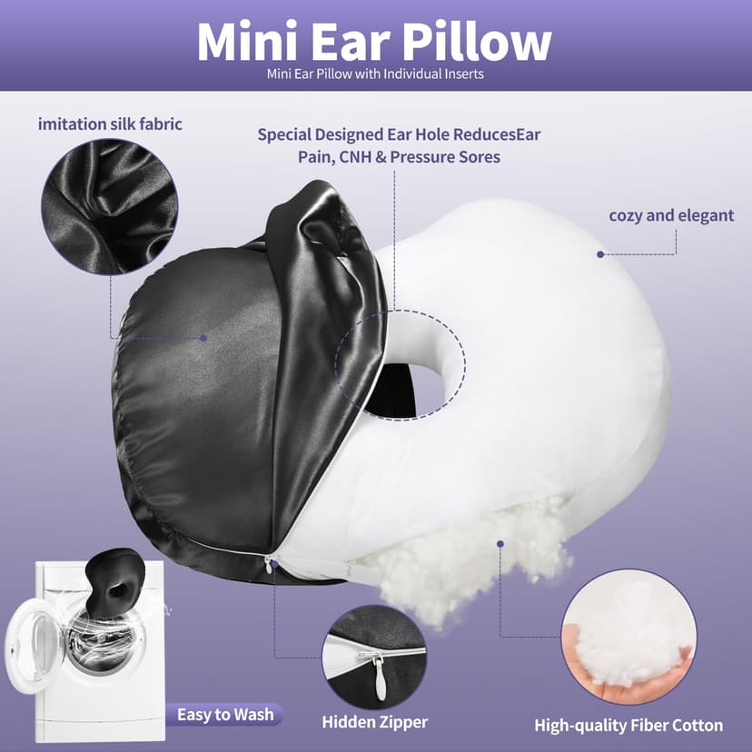 Nockovi Coussin de piercing d'oreille pour personnes dormant sur le côté, soutien orthopédique avec trou d'oreille et housse amovible, 30,5 x 48,3 cm pour oreilles percées - 7