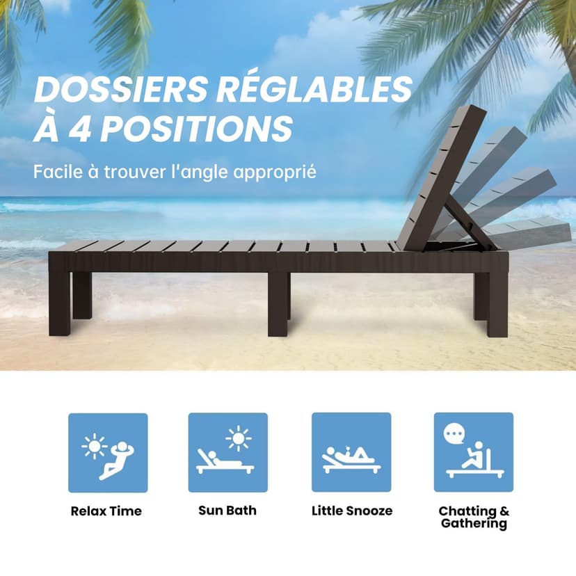 luxirest Set of 2 Sun Lounger Garden Outdoor Adjustable Backrest with Cushion - 4