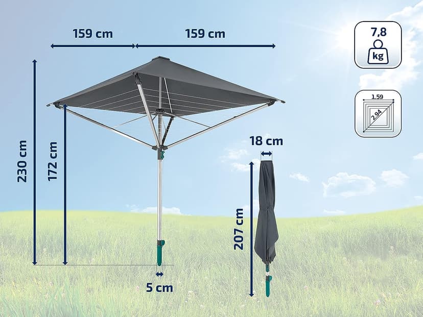 Leifheit LinoProtect 400 DL; 40m Rotary clothes line with integrated waterproof cover to keep laundry dry - even when it rains; 2.94m turning diameter, Easy pull-open, Non-rust, lightweight aluminium - 8