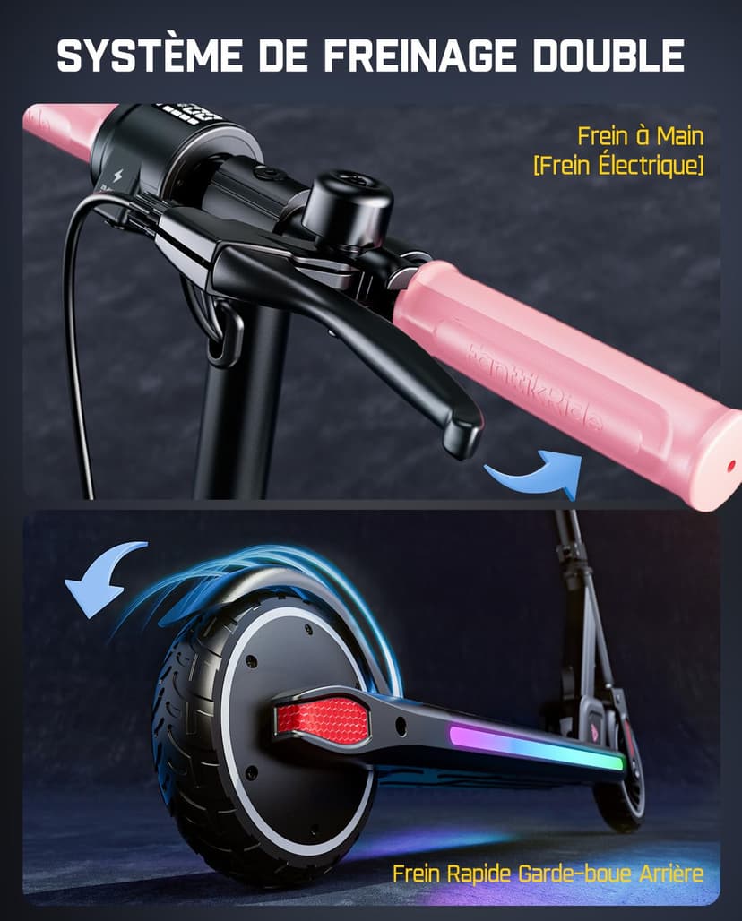 FanttikRide T9 Apex Trottinette Électrique Enfant 130–170 cm, Moteur 200 W, 11/16/19 km/h, Lumières LED Colorées, Haut-Parleur Bluetooth, Écran Digital, Hauteur Réglable, Pliable, sans ABE - 4