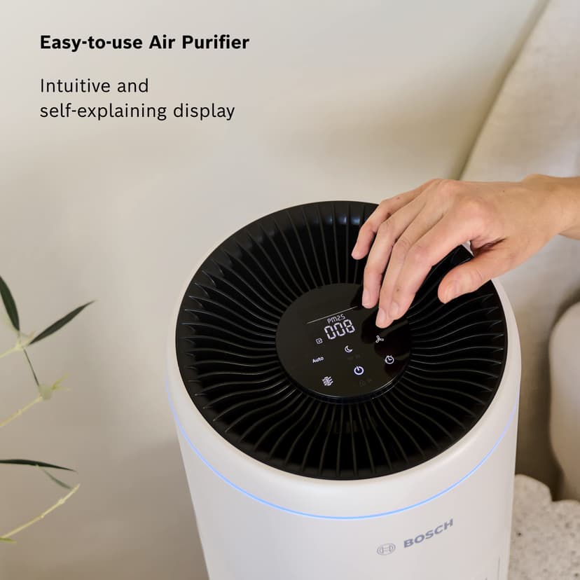 Bosch Air 2000 Air Purifier - Removes Pollutants, Includes Air Filter and Sleep Mode (< 25 dB(A)) - For Areas up to 37.5 m²- With Smart Sensor & Auto Mode - CADR: 180 m³/h - 6