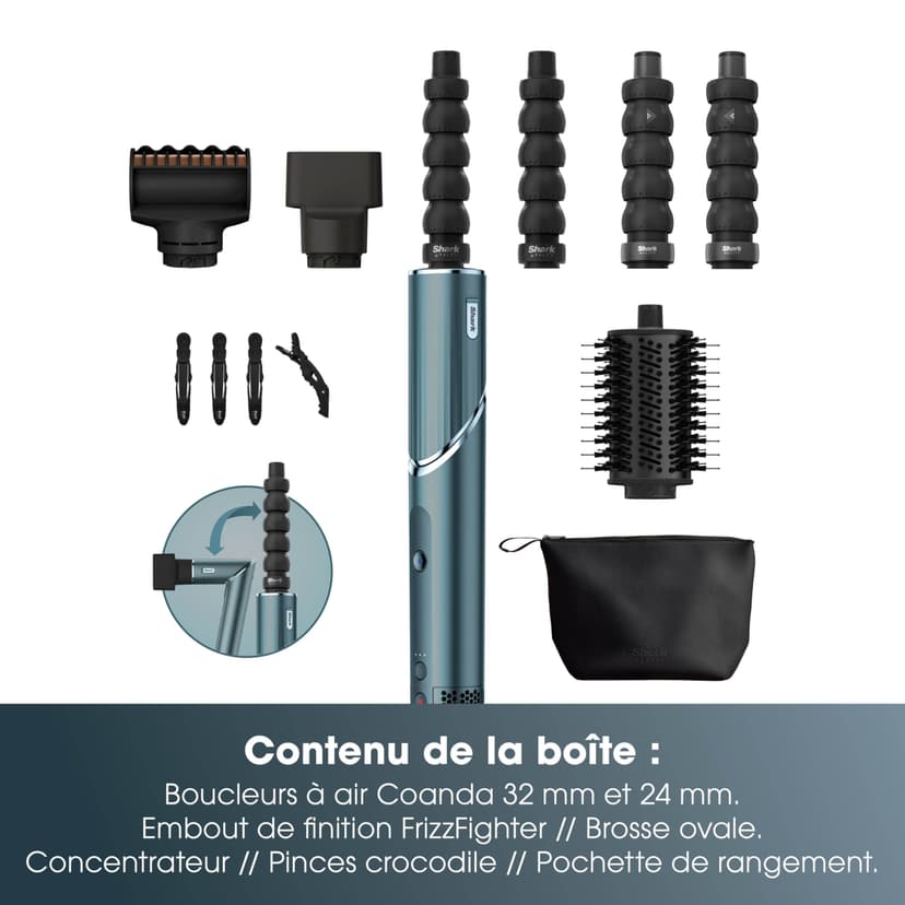 Shark FlexStyle Teal Air Buckles, Anti-Frizz Finishing Tip, Oval Brush, Concentrator, Clips, Storage Pouch, No Thermal Damage HD456TLEU - 2