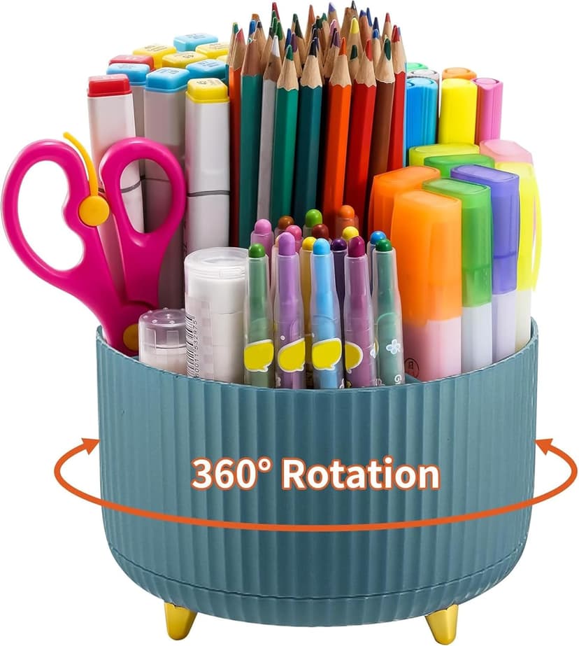 Marbrasse Desk Organiser,360-Degree Rotating Pen Holder for Accessories with 5 Compartments Pencil Organiser,Pen Storage Box Caddy for Office,Home(Dark Green) - 1
