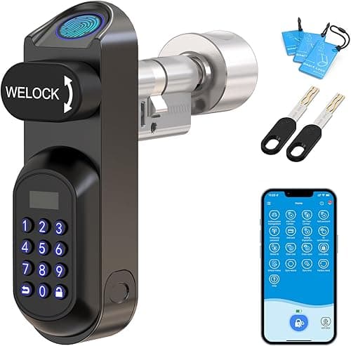 WELOCK U81 Smart Lock,Serrure Connectée,Serrure Empreinte Digitale avec Mot de Passe,RFID Carte,APP,serrure à code WiFi(Besoin wifibox),Cylindre Connecté 30/30 pour porte de 50-90mm,Facile à installer