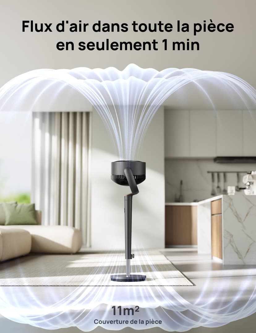 DREO ventilateur sur pied très silencieux avec télécommande, ventilateur grand format 20 dB avec moteur CC, oscillation 120°, 3 modes, hauteur réglable 94–107 cm, ventilateur de sol TurboPoly™ 512 - 8