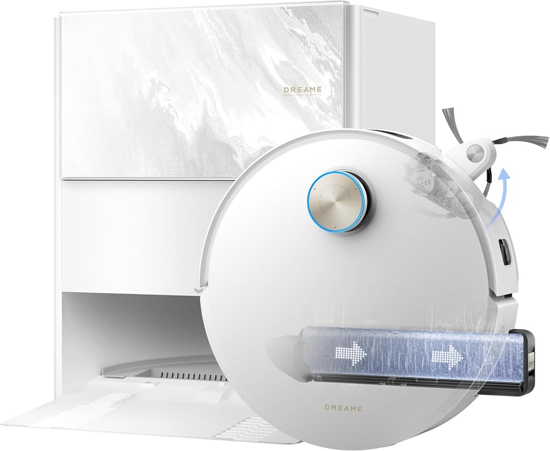 DREAME Aqua10 Ultra Track Complete Robot Vacuum Cleaner, 45°C Mopping, Pass 6cm High Obstacles, Car Emptying, Self-Cleaning Mop, Suction 25 kPa, 100% Detangling, Avoids 240+ Objects