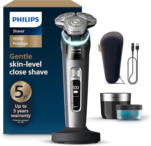 Philips Shaver i9000 Prestige, Wet & Dry Electric Shaver, Dark Slate, with Skin IQ Technology, Triple Lift & Cut System, 360 Rotating Dual SteelPrecision Blades, Quick Clean Pod, Model XP9202/30