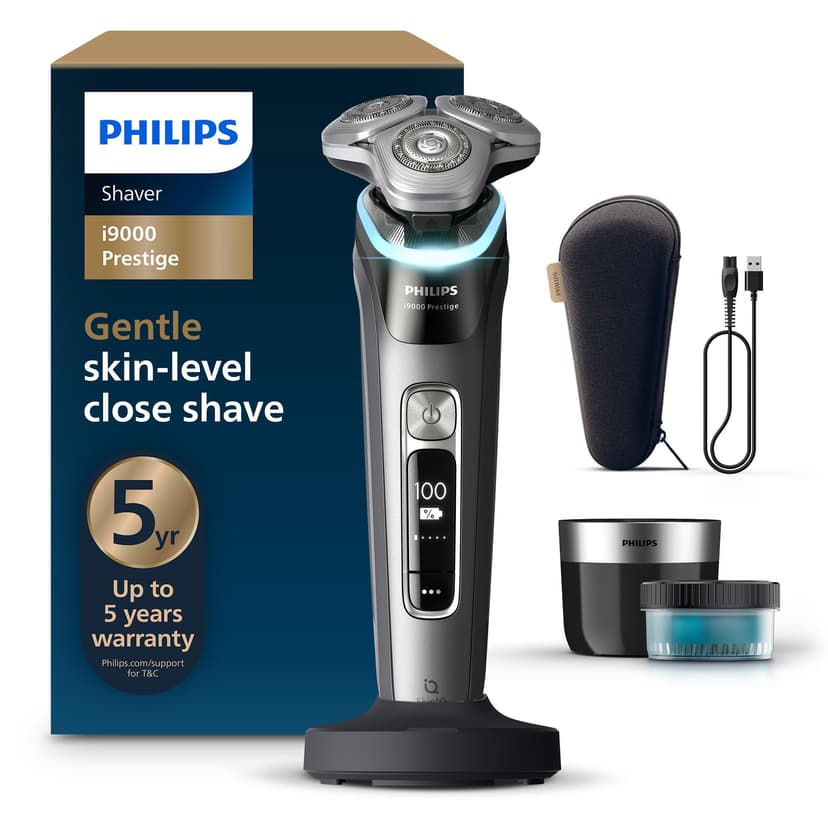Philips Shaver i9000 Prestige, Wet & Dry Electric Shaver, Dark Slate, with Skin IQ Technology, Triple Lift & Cut System, 360 Rotating Dual SteelPrecision Blades, Quick Clean Pod, Model XP9202/30 - 1